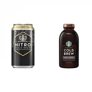 Starbucks Nitro Cold Brew, Vanilla Sweet Cream 9.6 Fl oz Can (8 Pack) & Cold Brew Coffee, Black Unsweetened, 11 oz Glass Bottles, 6 Count