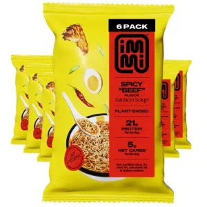 immi Spicy “Beef” Ramen, 100% Plant Based, Keto Friendly, High Protein, Low Carb, Packaged Noodle Meal Kit, Ready to Eat, 6 Pack