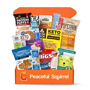 Peaceful Squirrel Variety, KETO Friendly Curated Snack Box, Hand Selection of Your Favorite Premium KETO Diet Friendly Treats, Custom Variety, Low Carb, Healthy Diet,15-Piece Premium Snack Box