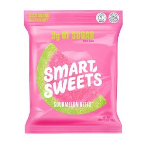 SmartSweets Sourmelon Bites, Candy with Low Sugar (3g), Low Calorie (100), No Artificial Sweeteners, Plant-Based, Gluten-Free, Non-GMO, Healthy Snack for Kids & Adults, 1.8oz (Pack of 12)