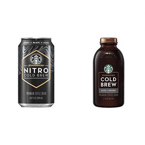Starbucks Nitro Cold Brew, Black Unsweetened, 9.6 Fl oz Can (8 Pack) & Cold Brew Coffee, Black Unsweetened, 11 oz Glass Bottles, 6 Count