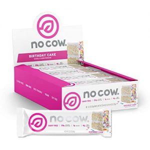 No Cow High Protein Bars, Birthday Cake, 20g Plant Based Vegan Protein, Keto Friendly, Low Sugar, Low Carb, Low Calorie, Gluten Free, Naturally Sweetened, Dairy Free, Non GMO, Kosher, 12 Pack