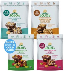 JOJO’s Dark Chocolate Bites Made with Hemp, Plant Based Protein, Low Sugar, Low Carb, Vegan, Paleo & Keto Friendly, Healthy Snack, Variety Pack, 3.9oz Bag (4 Count)