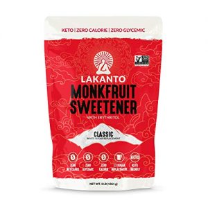 Lakanto Classic Monk Fruit Sweetener with Erythritol – White Sugar Substitute, Zero Calorie, Keto Diet Friendly, Zero Net Carbs, Baking, Extract, Sugar Replacement (Classic White – 3 lb)