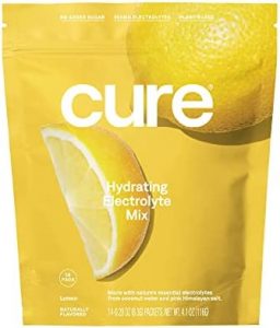 Cure Hydrating Electrolyte Mix | Electrolyte Powder for Dehydration Relief | Made with Coconut Water | No Added Sugar | Vegan | Paleo Friendly | Pouch of 14 Hydration Packets – Lemon Flavor