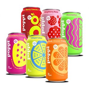 POPPI Sparkling Prebiotic Soda w/ Gut Health & Immunity Benefits, Beverages w/ Apple Cider Vinegar, Seltzer Water & Fruit Juice, Low Calorie & Low Sugar Drinks, Fun Favs Variety Pack, 12oz (12 Pack) (Packaging & Flavors May Vary)