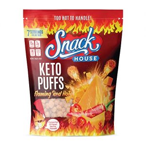 Flaming Hot High Protein Keto Puffs, Crunchy Flamin Healthy Snacks Food for Adults & Kids, Spicy Low Carb Ketogenic Diet Friendly Snack, Fuego Cheddar Cheese Puff Balls – Gluten & Grain Free – 7 SV